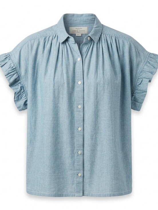 Trovata Tops - Trovata Birds of Paradis Marianne B Chambray Ruffle Sleeve Shirt S Button Down